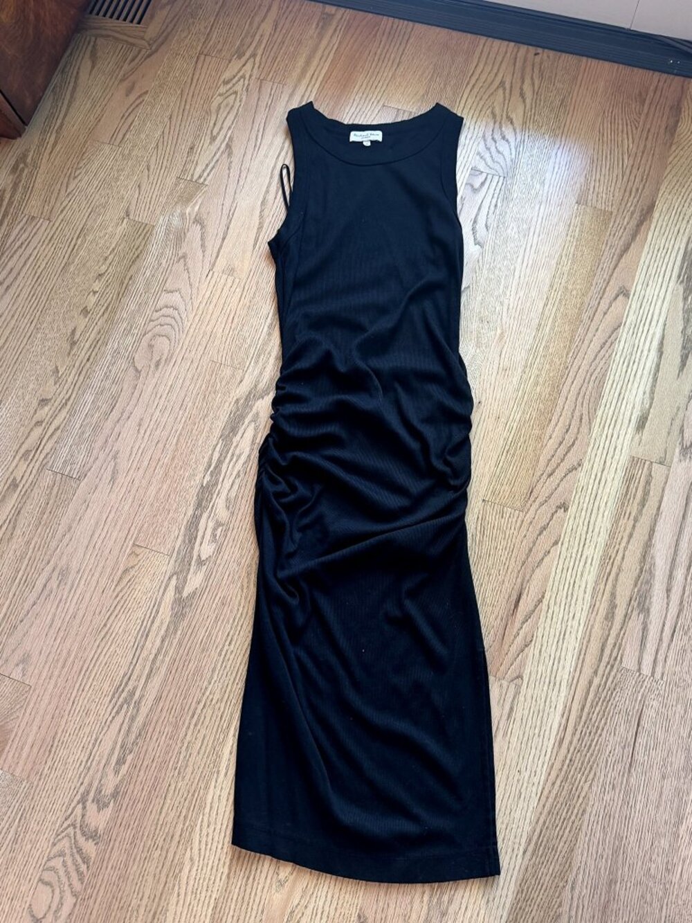 Michael Stars Black Ultra Rib Ruched Sleeveless Midi Tank Dress M